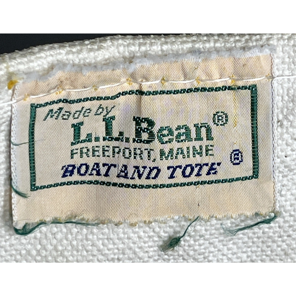 Vintage LL Bean Boat Tote Canvas Bag Distressed Sawtooth Crinkle Tag Maine White - Picture 14 of 16